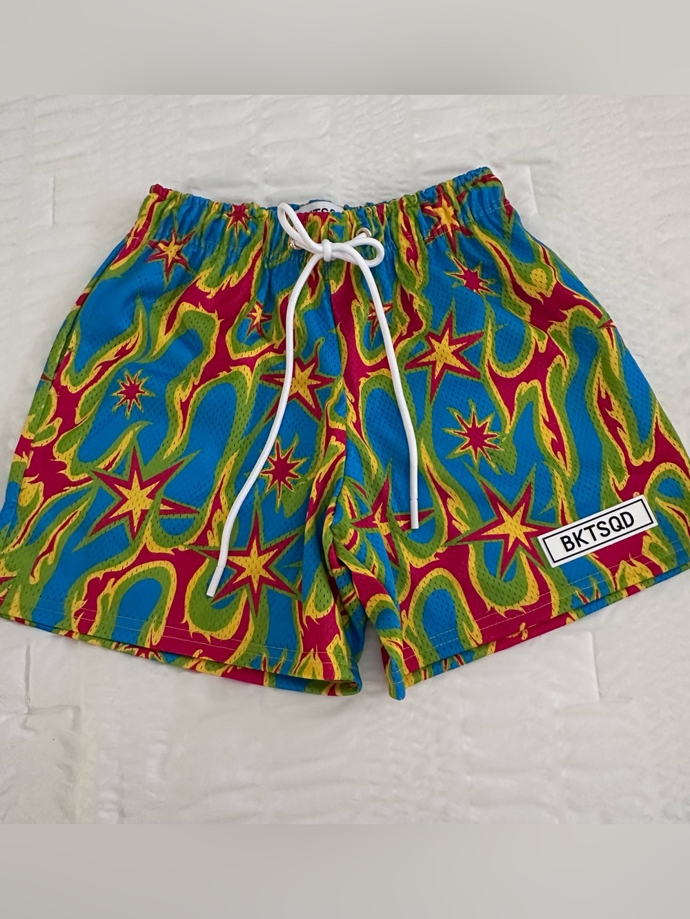 BKTSQD Men’s Neon Basketball Mesh Shorts Blue -  New - Adult XS